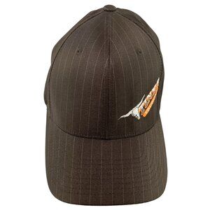 Tines Trucking Cap Brown Pinstripes Hat FlexFit S-M Embroidered Long Horn